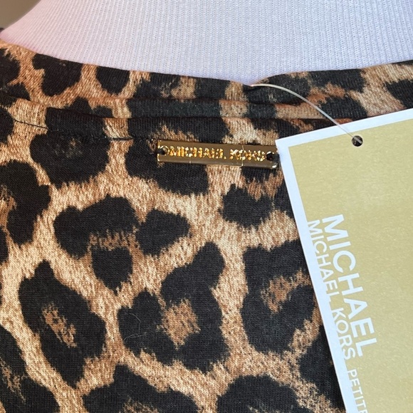 NWT Michael Kors Leopard Print Vegan Faux Leather Sleeve Top Shirt P/S Small - Picture 12 of 14